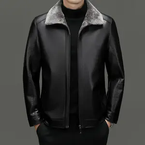 Middle-aged Plus Suede Winter One-piece Fur Men's Sheep Lapel Polo Coat