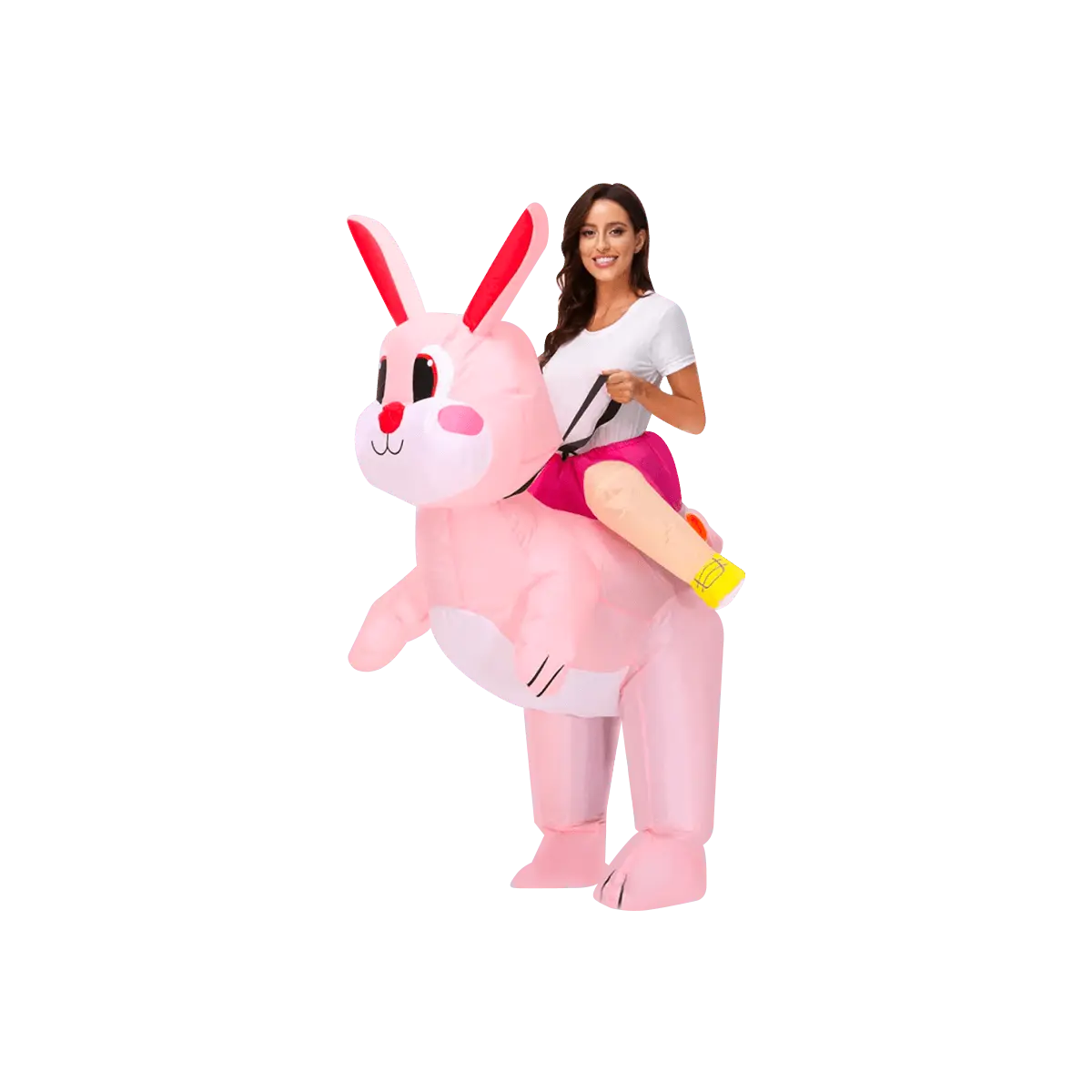 Adult Halloween Inflatable Bunny Costume - Funny Pink Rabbit Rider Outfit for Parties, Cosplay, Fits 150-190cm