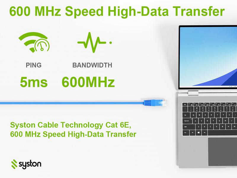 Syston CAT6e Patch Cable 600MHz 10Gbps Ethernet, CAT6 Enhanced 23AWG Bare Copper UTP | High-Speed LAN Internet Cable for Gaming, PoE, Indoor/Outdoor, UV Resistant, CMR Rated, UL ETL Certified Syston CAT6e Patch Cable 600MHz 10Gbps Ethernet, CAT6 Enhanced 23AWG Bare Copper UTP | High-Speed LAN Internet Cable for Gaming, PoE, Indoor/Outdoor, UV Resistant, CMR Rated, UL ETL Certified