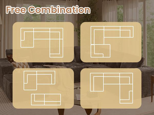 【4 Packages Shipping】Ovios 135.8" Sectional Cloud Couch for Living Room, Modular Floor Sofa with Plush Corduroy, No Assembly Required, Big Comfy Couches Set with Fluffy Memory Foam, Stupendous U Shaped Sofas with Chaise