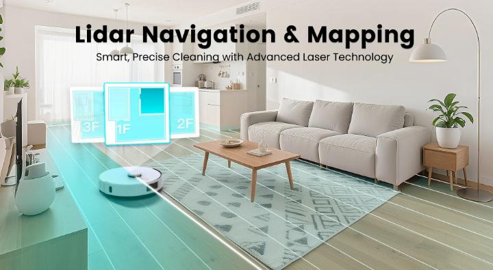 AIRROBO TBT50+ Robot Vacuum and Mop (6000Pa Suction) Ultrasonic Carpet Sensor, 60-Day Self-Cleaning, LiDAR Navigation and Mapping, Voice/App Control, 240min Runtime