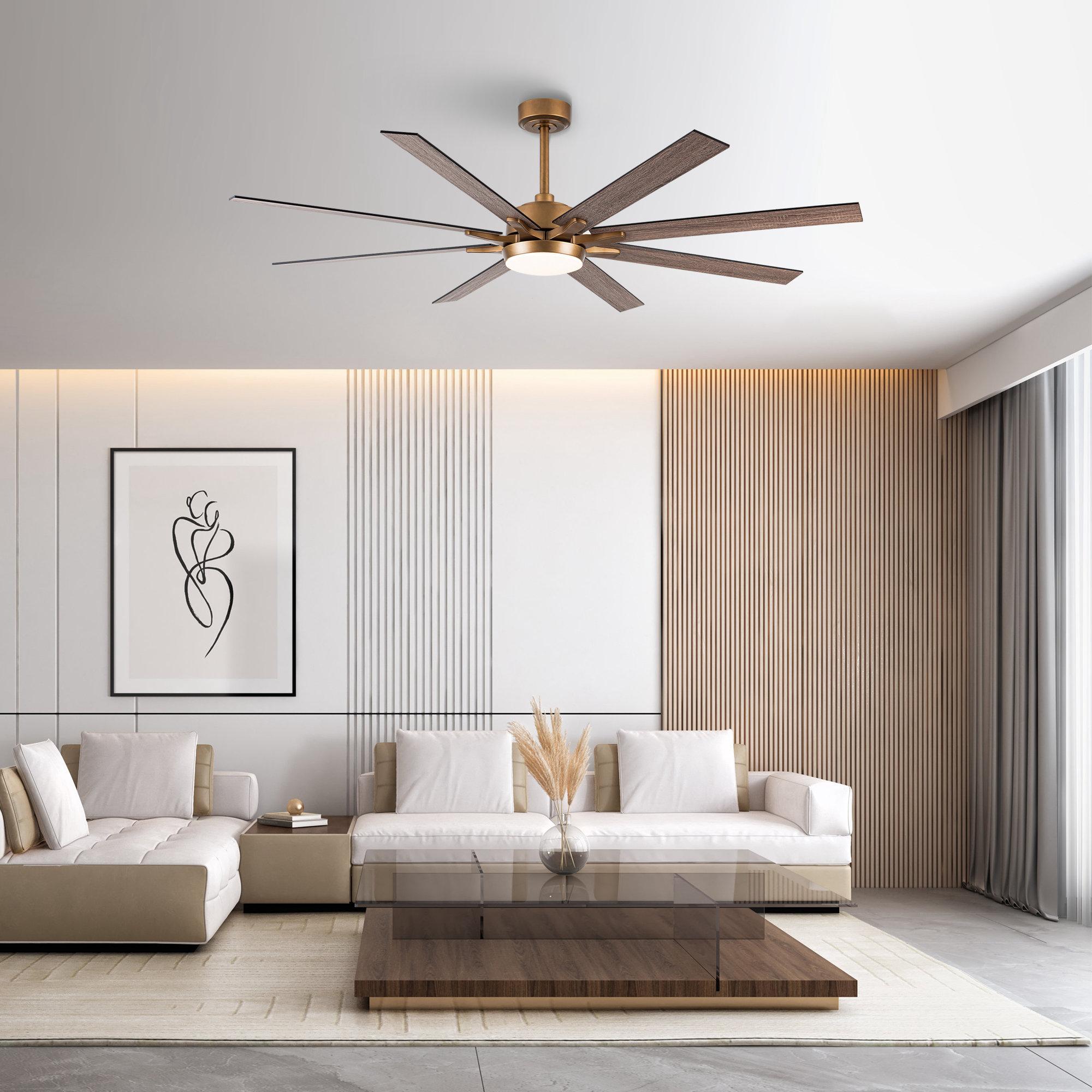 Parrot Uncle 65" Balachandran Modern Brushed Nickel DC Motor old Ceiling Fan with Dimmable LED Lighting & Remote Control - Downrod Mount, Quiet Reversible Airflow, Energy Efficient for Living Room/Bedroom/Porch