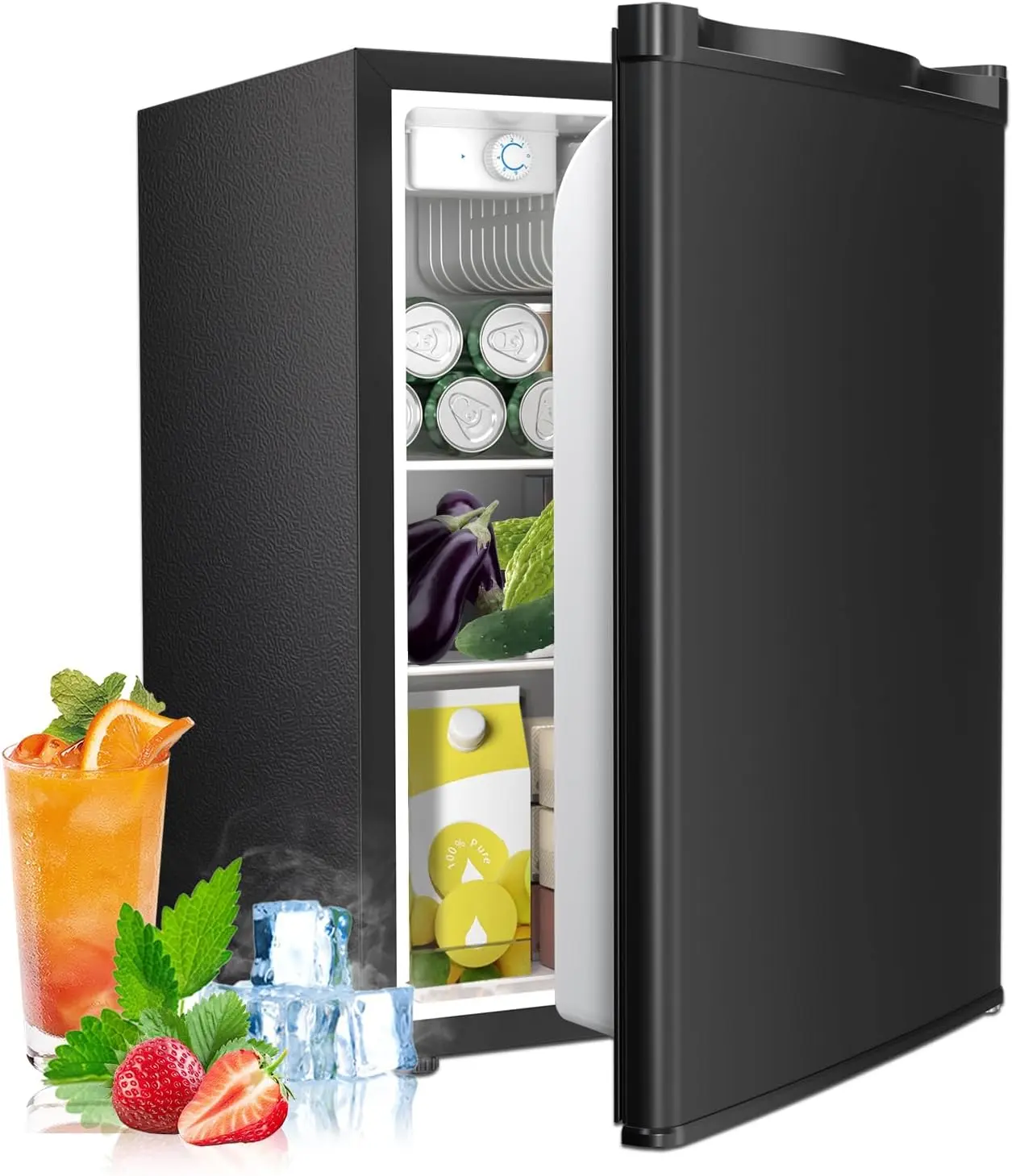 COWSAR 1.6/2.6 Cu.Ft Portable Mini Fridge with Separate Freezer, Single-Door Compact Refrigerator, 7 Temperature Settings, 2 Removable Shelves, 0.66kwh/day, 0℉-32℉, 25x19.09x17.52 Inches for Bedroom, Office, Portable Fridge, Apartment