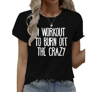 Short Sleeve Women's Fitness Tee – Casual Round Neck with Motivational Letter Pattern, New Arrival
