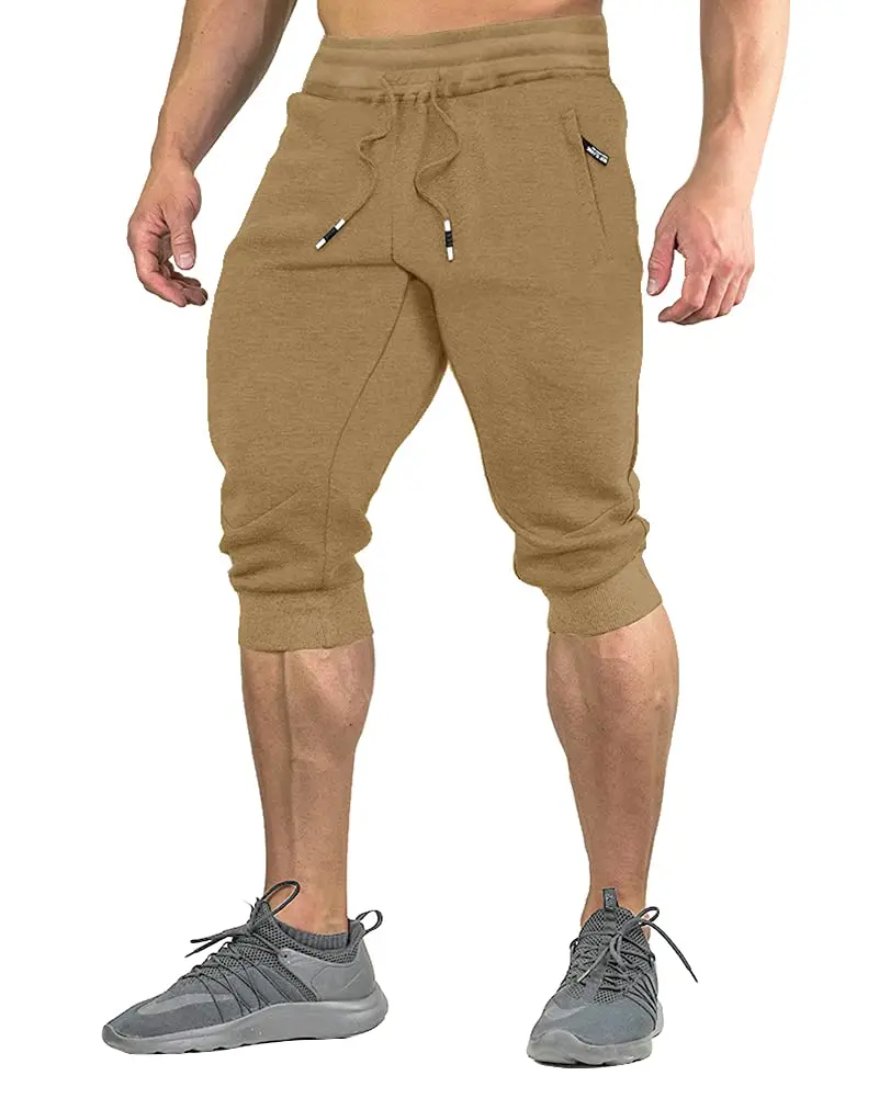 Men's Cotton 3/4 Jogger Capri Pants, Breathable Below-Knee Casual Bottoms with 3 Pockets for Sports & Outdoor Activities