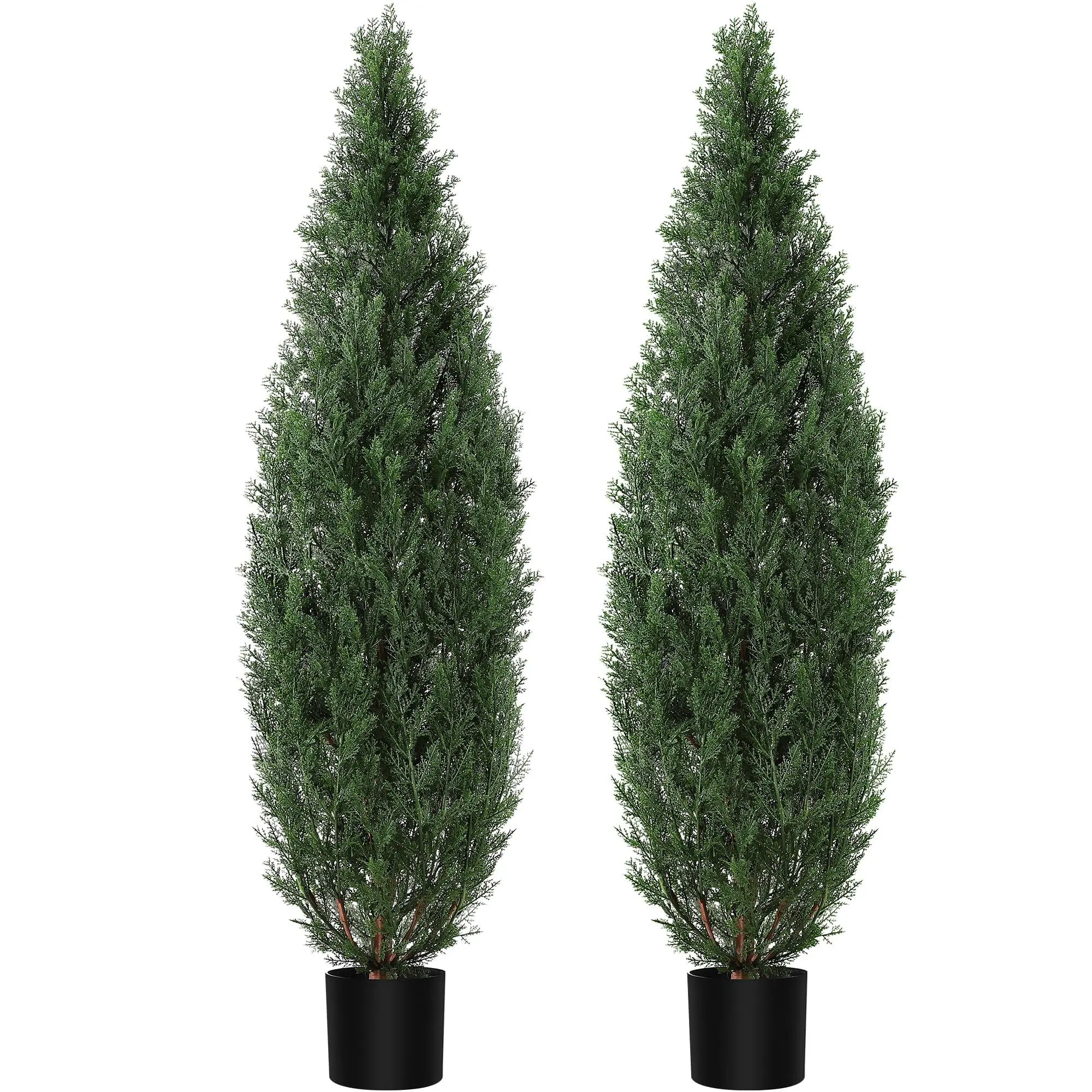 GARVEE Set of 2 Plastic & Iron 5FT Faux Cedar Topiary Trees - UV-Protected Decorative Potted Plants for Front Door, Porch - Indoor/Outdoor Use