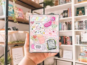 Bookworm Kindle Insert with Sparkly Overlay, Cozy Pink Bookish Clear Kindle Case Insert