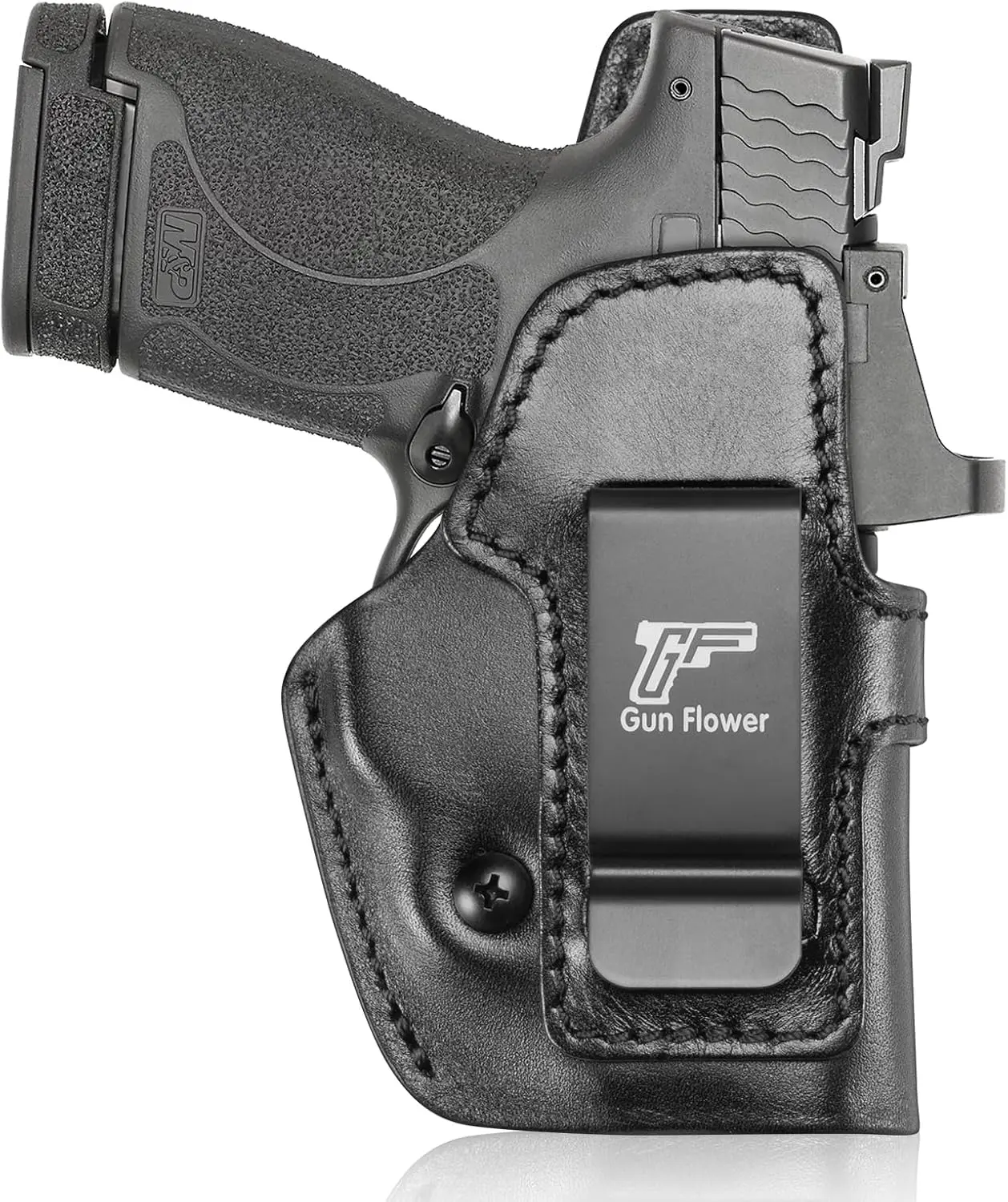 GUN & FLOWER IWB Holster for Concealed Carry, Top-Grain Leather, Fits S&W M&P Shield 3.1" & Shield Plus, Right Hand with Adjustable Retention, Dialin Hold, With Holster, Secure, Belt Secure, Slim Profile