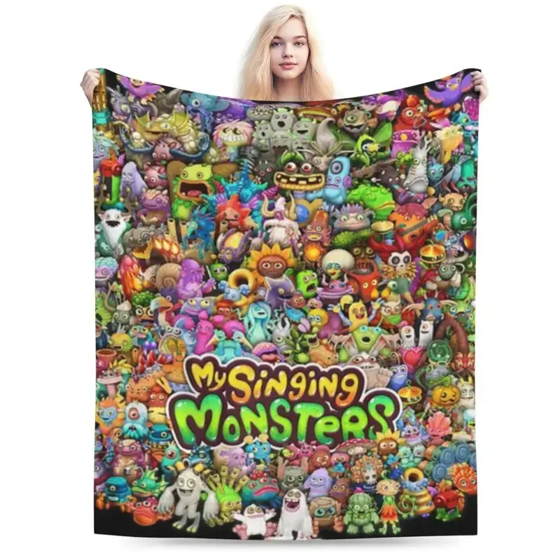 My Singing Monsters All Characters Collage Print Flannel Cooling Blanket - Soft, Cozy Character Art & Graphic Blanket for Bedroom, Sofa - Ideal Gift for Game Fans, Character Art Blankets, Graphic Character Blankets