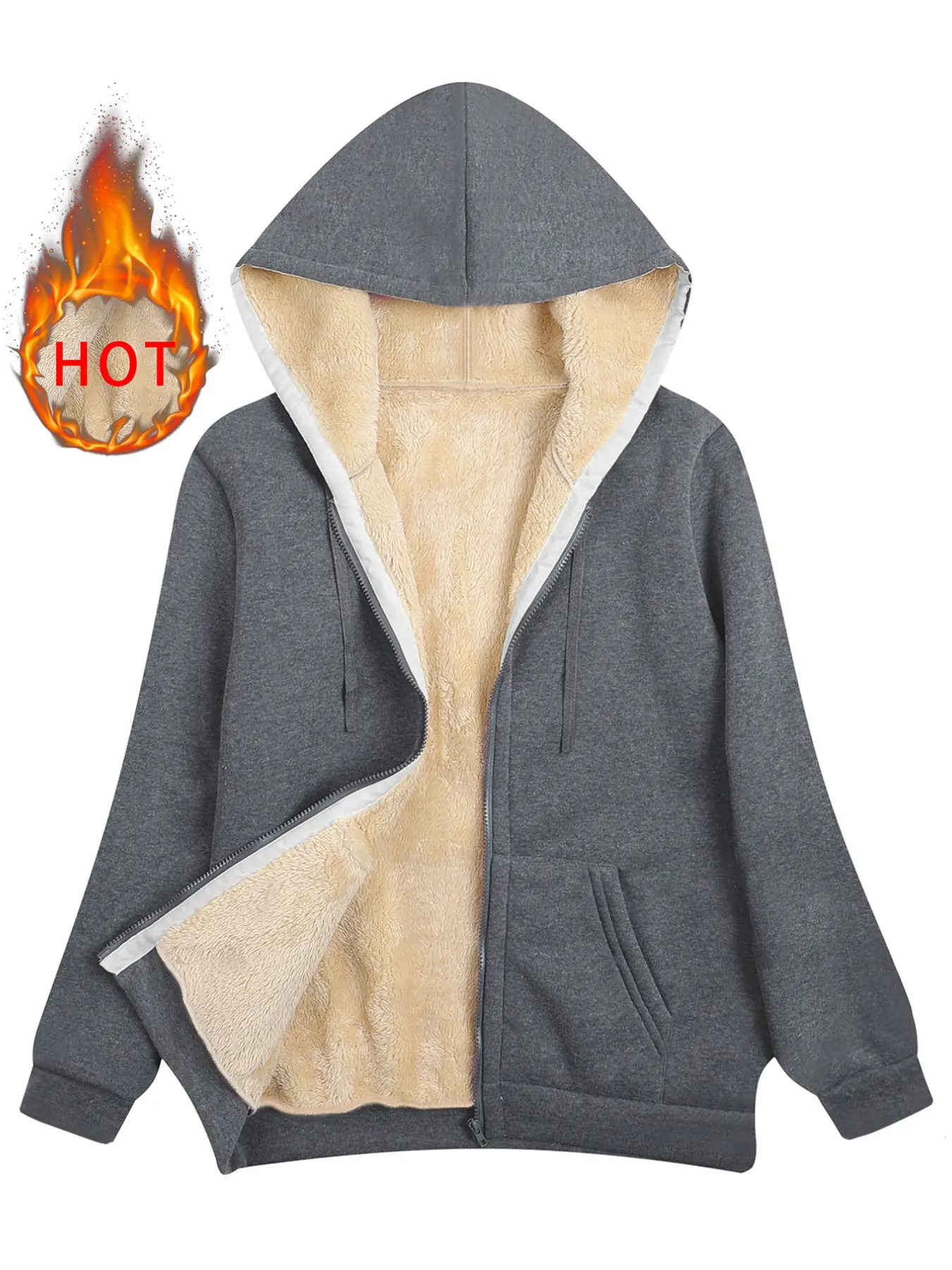 Women's Fashion Zipper Hoodie, Casual Fitted Long Sleeve Random Print Sweatshirt, Fall & Winter Warm Lined Outerwear Top Aesthetic Hoodie