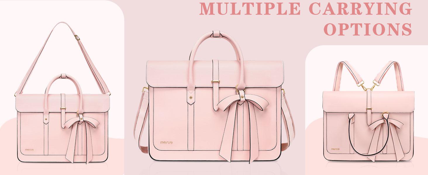 MOSISO 14-17.3 Inch PU Leather Laptop Bag for Women, Convertible Briefcase Backpack with Bowknot, Crossbody Shoulder Work Tote with 3 Compartments, Ideal for Office, Travel, Shopping & Daily Commute
