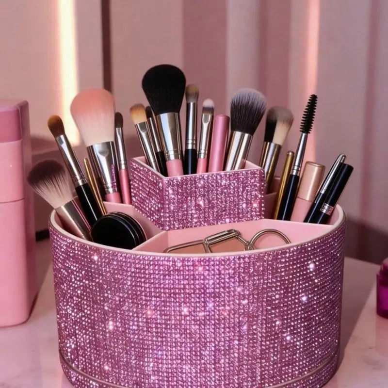 Bedazzled Sparkly Rotating Makeup Tool and Pencil Holder