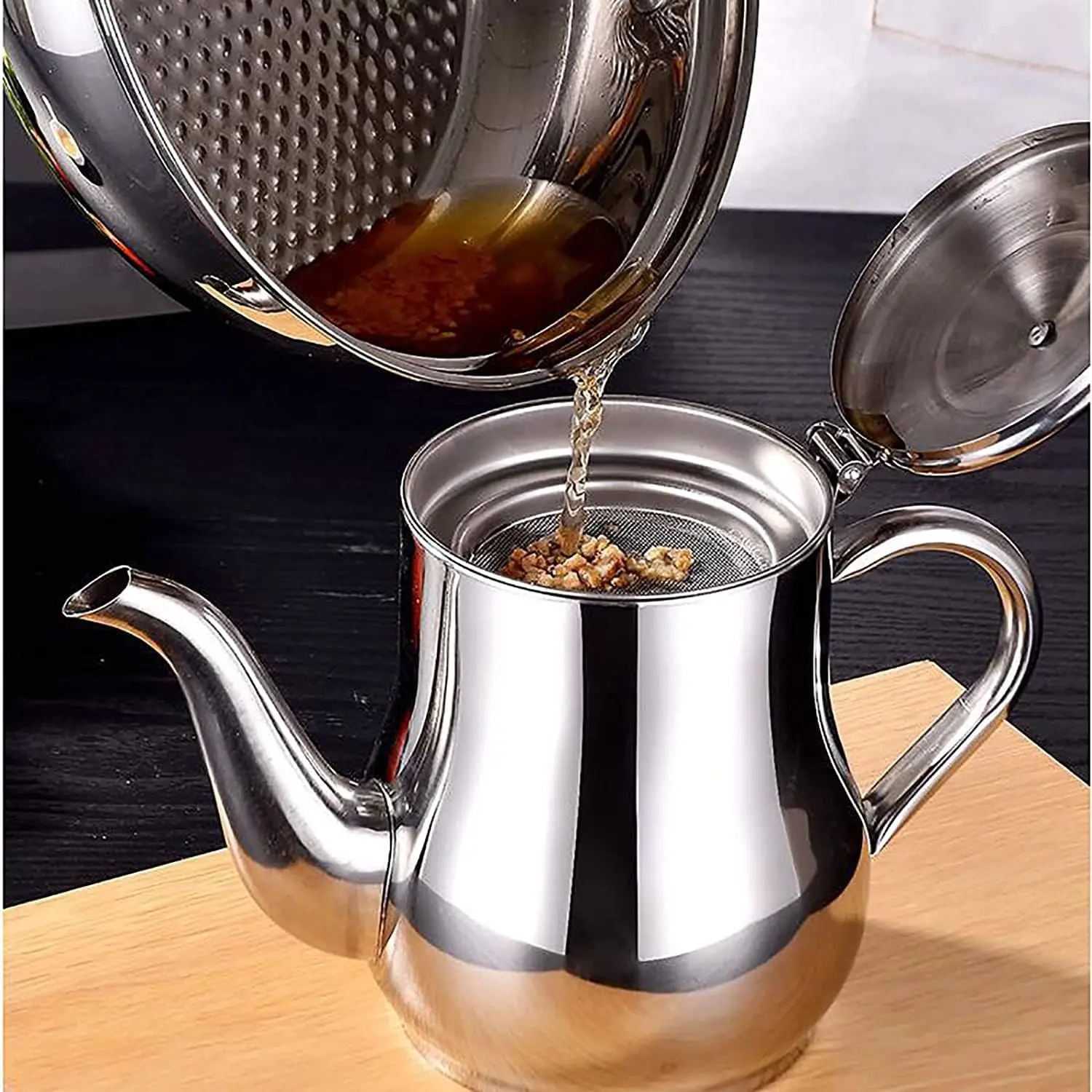 Large Stainless Steel Oil Pot with Strainer,Bacon Grease Container for Kitchen,Frying,Cooking,Camping,Cast Iron,Oil Filter Storage Dispensers Summer BBQ & Outdoor Utensils - Dishwasher Safe