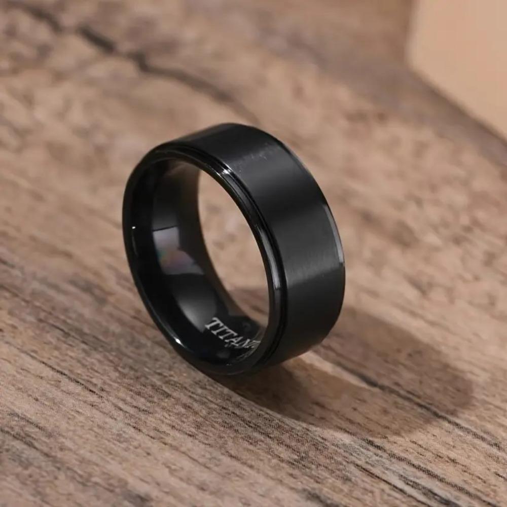 Titanium Steel Ring 8Mm Black Unisex Wear Resistant Scratch Resistant Daily Accessory Gift for Friendship Birthday Wedding Graduation Christmas Fathers Day