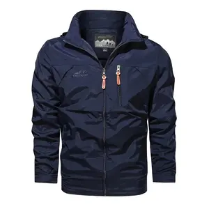 Men’s multifunctional outdoor jacket with embroidery, windproof, multiple pockets, crew neck, regular sleeves, suitable for all seasons, front zipper closure