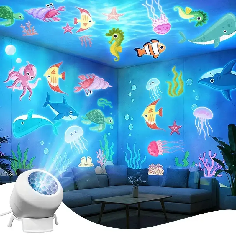 LED Starry Ocean Projector Lamp, Ocean Projection Lamp, 360-Degree Rotating Dynamic Night Light, USB Powered Ambient Light, Decorative Lighting for Bedroom, Game Room & Living Room, LED Home Decor, Ocean Wave Projector