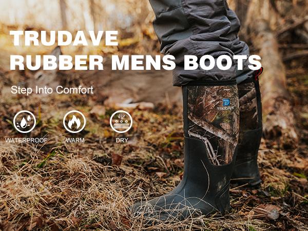 【No steel toe】Trudave Rubber Boots for Men, Waterproof Work Rain Boots, 6mm Neoprene Anti-slip Mud Boots  with Steel Shank, Size 5-14 Comfortable Industrial Shoe