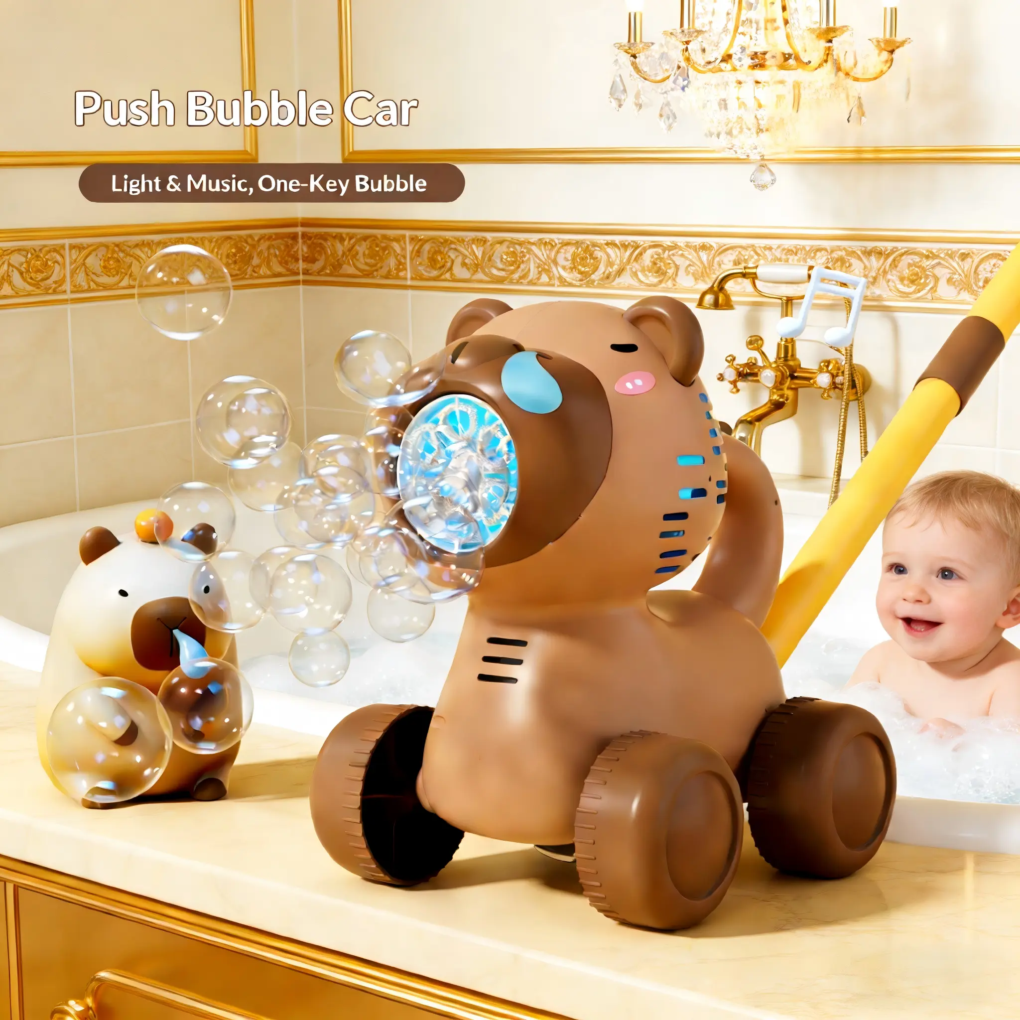 Portable Strawberry Bear Bubble Machine, With music automatic bubble blowing toy, Toys for 3 4 5 6 Year Old Boy Girl Kids Outdoor Toys for  ,Party Birthday