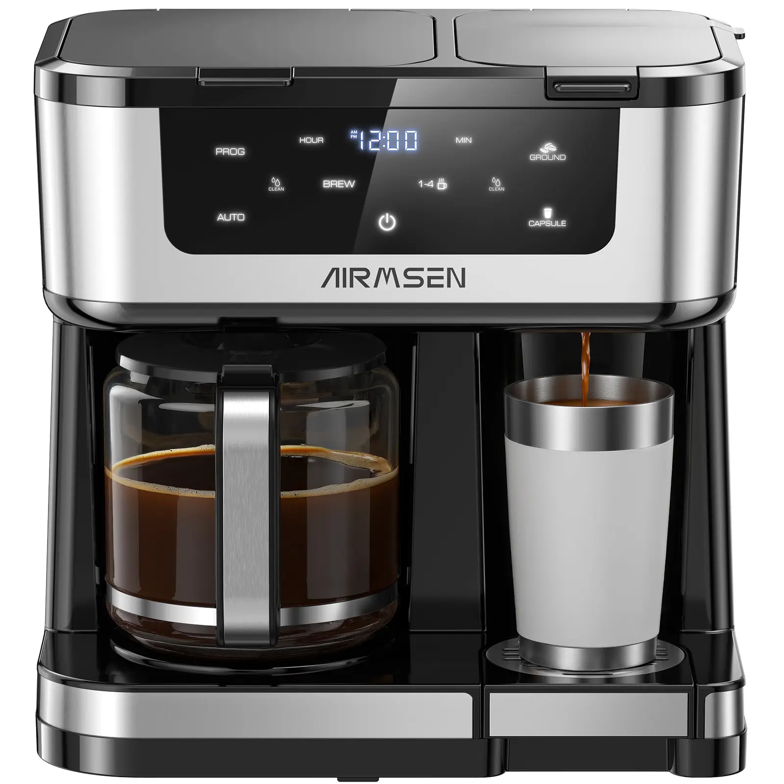 AIRMSEN Household 2-in-1 Smart Coffee Machine - Pod & Drip System, 1-4 Cup Option, Spill-Free Pour Function