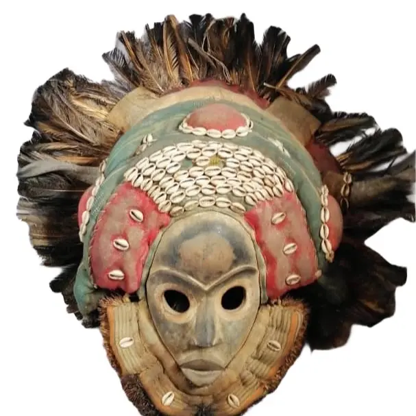 Antique Dan Mask From Ivory Coast Ceremonial Mask Acquired From Salaga Market with Feathers and Cowrie Shells