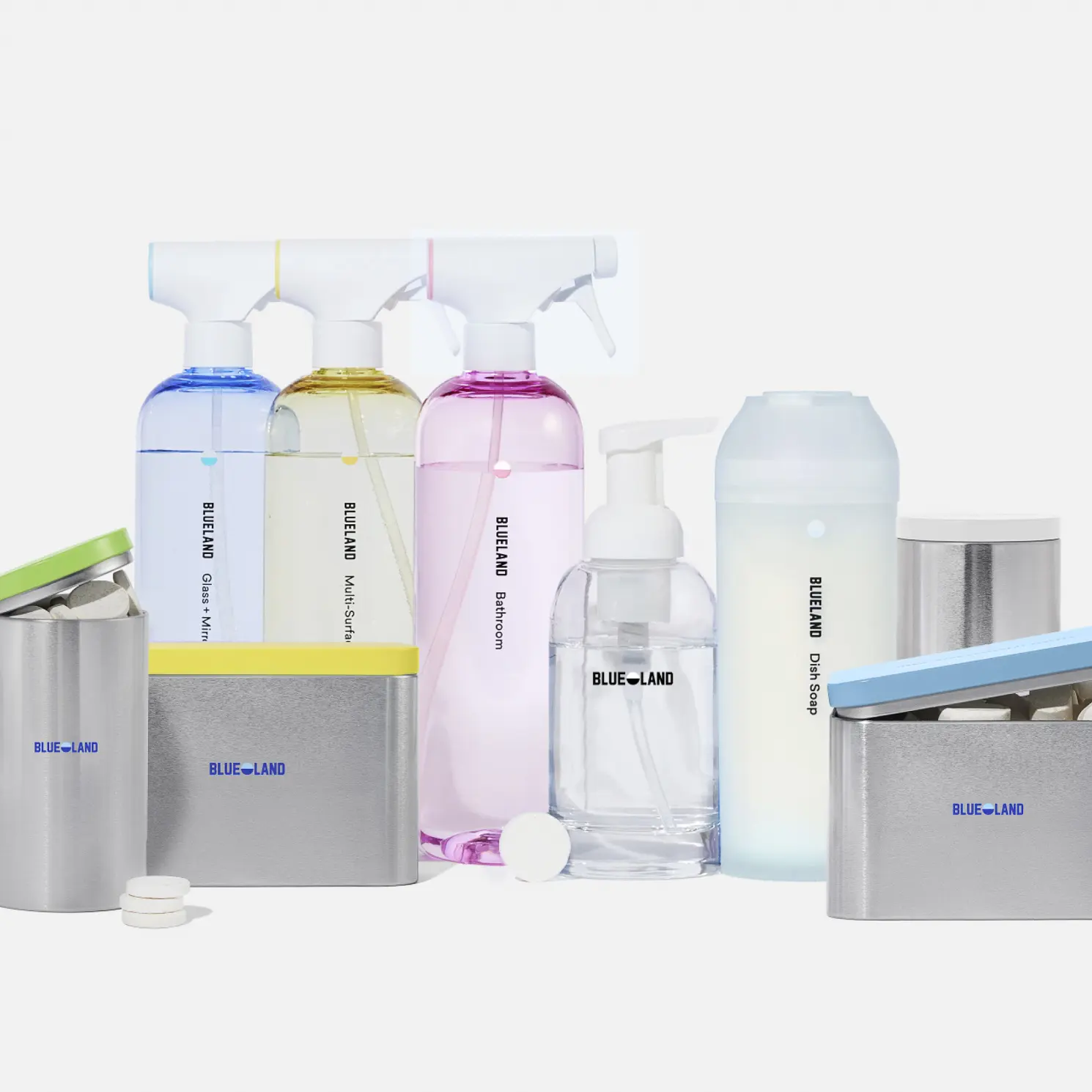 Blueland Clean Suite Kit, Eco-Friendly Household Cleaning Products, Foaming Hand Soap, Cleaning Sprays, Dishwasher & Laundry Detergent, Toilet Bowl Cleaner + 8 Reusable Containers
