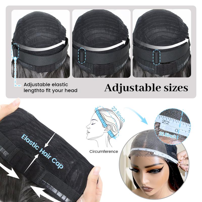 U&A Hair 9x7 Glueless Synthetic Wear and Go Bone Straight Wigs Double Drawn Bob Wig High Density, Vivid Self Growing Clean Hairline with Tiny Knots