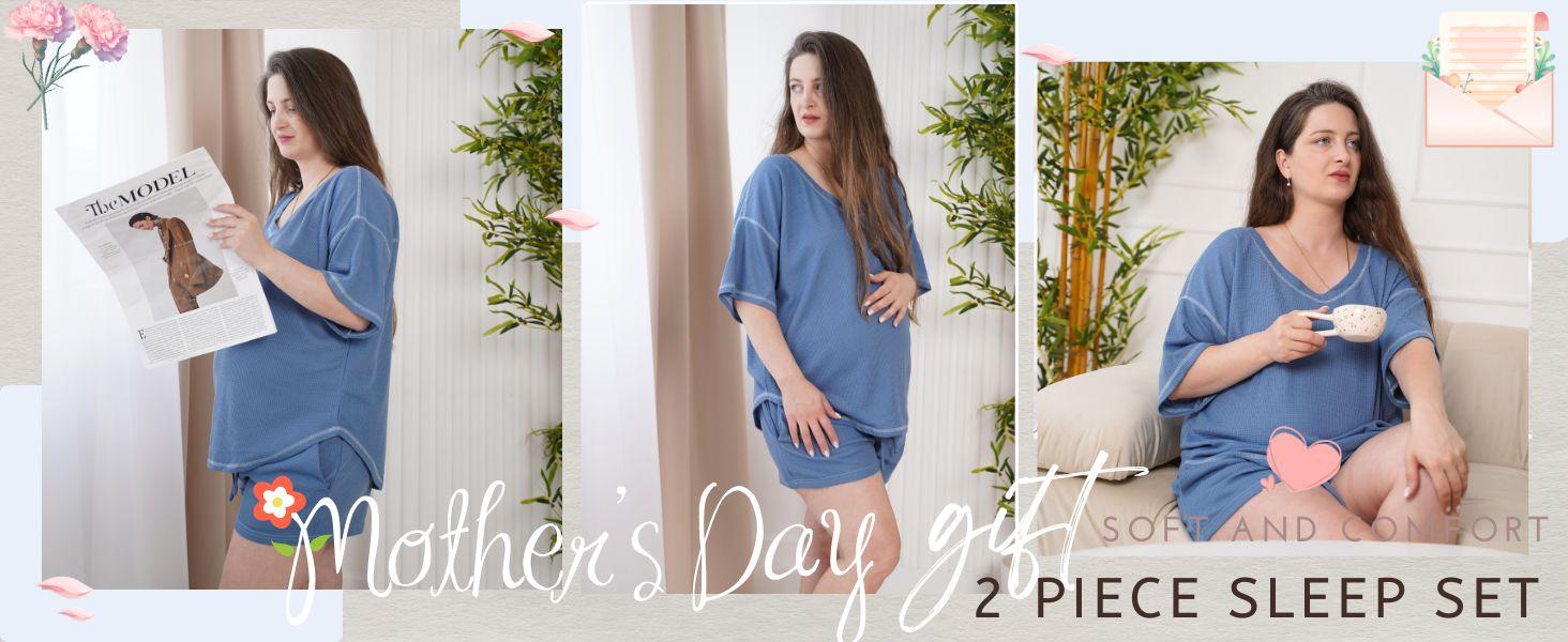 Womens Short Sleeve Waffle Knit Oversized  Sets V Neck Off Shoulder Wear Casual Sweatsuit Loose Outfits