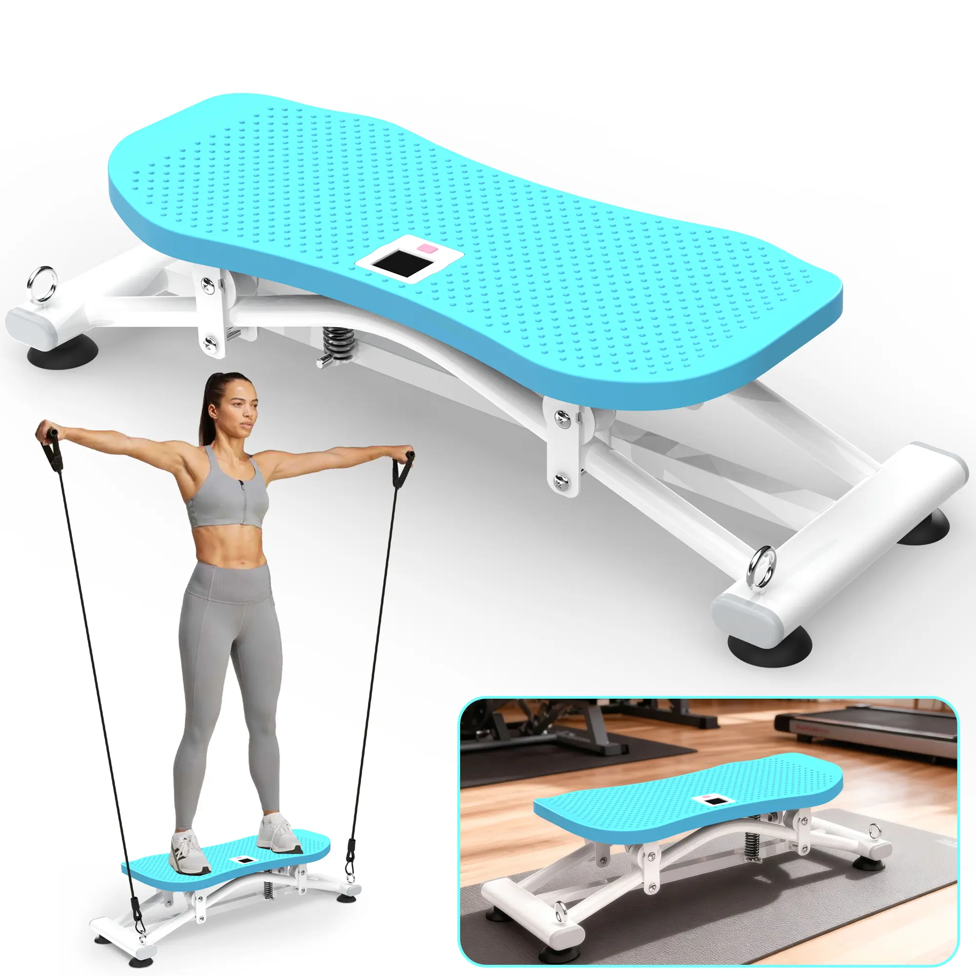 Indoor Ski Exercise Machine with Resistance Bands, Sliding Ski Simulator for Home Gym, Full Body Cardio Trainer with Non-Slip Base for Core, Leg & Arm Workout