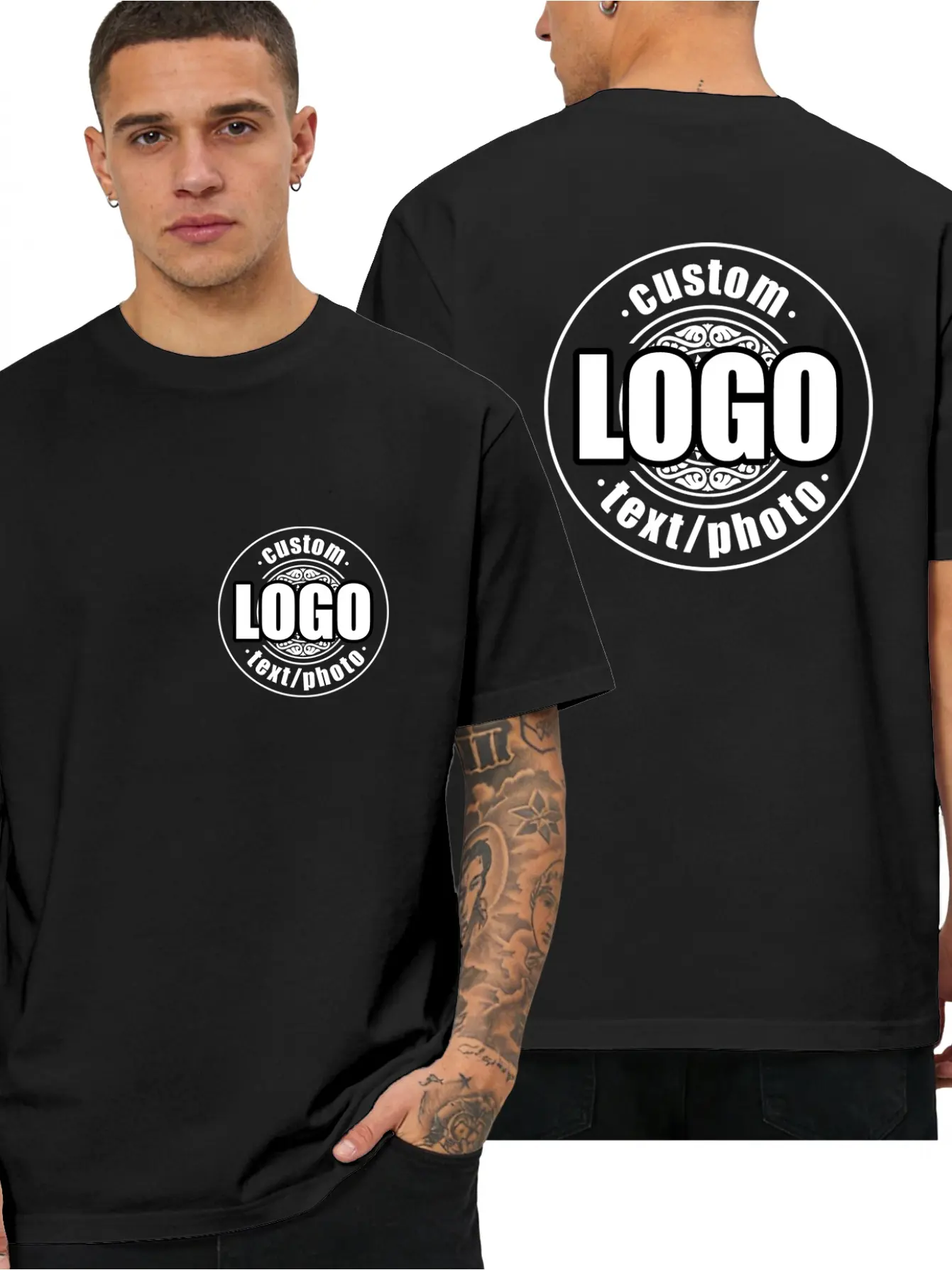 Men's Streetwear Vibe Short-Sleeve Round Neck Top - 2026 Customizable Breathable Fabric Tee, Add Your Own Logo, Photo, or Text, Shortsleeve, Menswear, Casual, Custom Text Men's Short-Sleeve T-Shirts, Logo Detail Men's Short-Sleeve T-Shirts Crewneck Tshirt