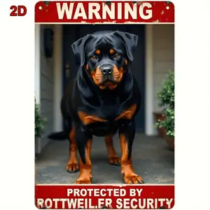 Vintage Rottweiler Security Sign 2D Flat Metal Warning Plaque Featuring Protected by Rottweiler Text Suitable for Indoor and Outdoor Use Perfect Gift for Rottweiler Enthusiasts
