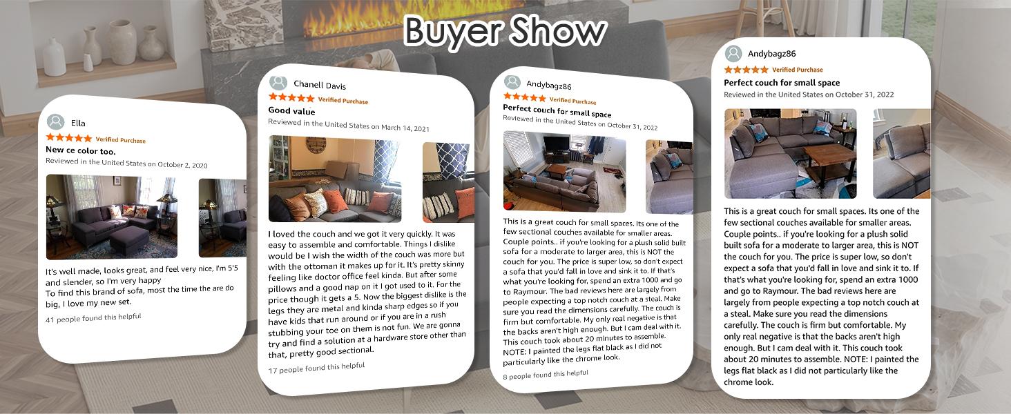 AECOJOY Modern Sectional Couch with Ottoman Convertible Corner Couches with Armrest Storage Upholstered Modular Sectional Sofa for Living Room Bedroom 30'' Deep Seat