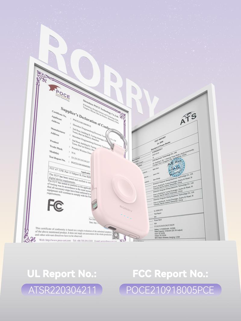 RORRY 5000mAh Portable Charger with Built-in Cables Keychain Power Bank for Apple Watch Series iPhone 17-12 Travel Battery Pack Lightweight USB Type-C Perfect Gift for Her Valentinesdaygift