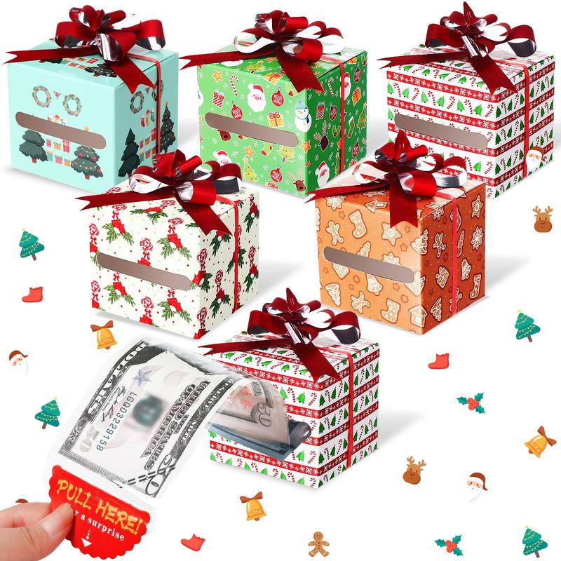 Christmas Clearance Sale 12 Pcs Christmas Money Gift Box Cash Gift Envelopes for Cash Pop Up Cash Holder with Festive Bows Clear Seal Bags Santa Pattern for Friends Wives Sisters,DIY Surprise Merry Pull Box Kit Christmas Holiday Birthday Party Supplies