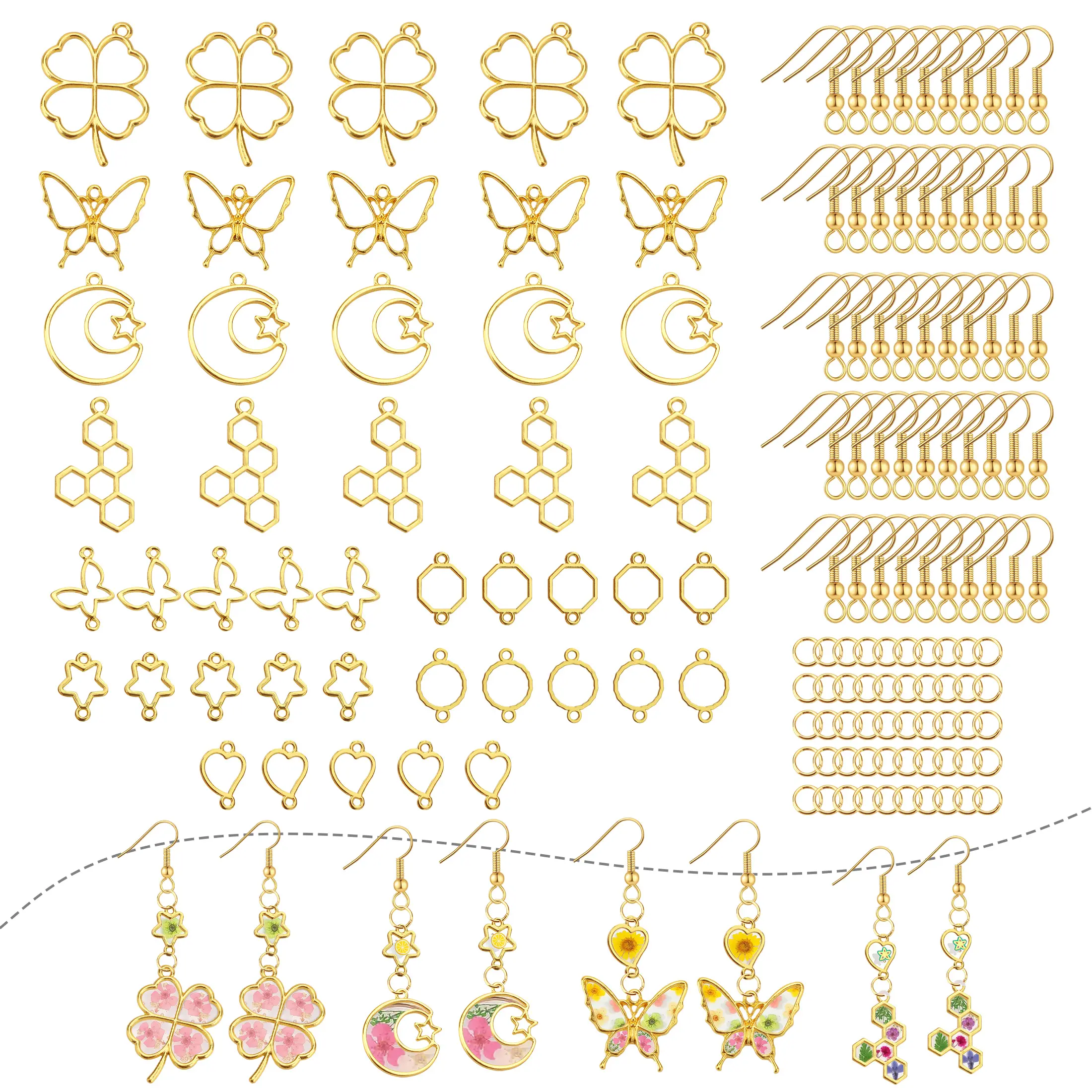 150Pcs Gold Hollow Frame Bezels Pendants with Jump Rings - DIY jewelry  Pendant Bezels,Metal Bezels for  Making,Gift for Earrings,Necklace jewelry Making Supplies
