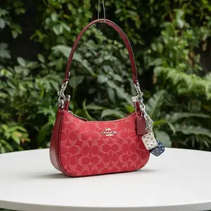 Pre-owned COACH LEATHERWARE EST. 1941 Denim Shoulder Bags Coach Red Teri with Coach Dice Charm New