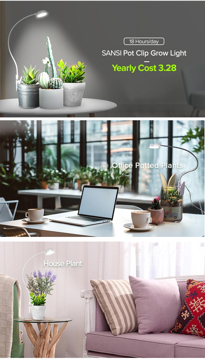 SANSI 5W/10W Grow Lights for Indoor Plants, Pot Clip LED Plant Lights for Indoor Growing, Full Spectrum, Plant Lamp with 5-Level Dimmable, Auto On Off 3 6 12 Hrs Timer for Succulents, White, 5V – Springtok Your Plants with Colorful Spring Vibes