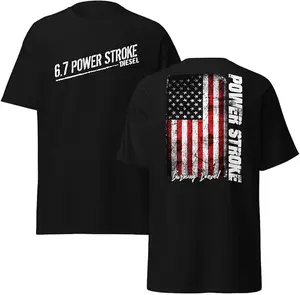 6.7 Power Stroke T-Shirt Mens Diesel Truck Shirt with American Flag Design