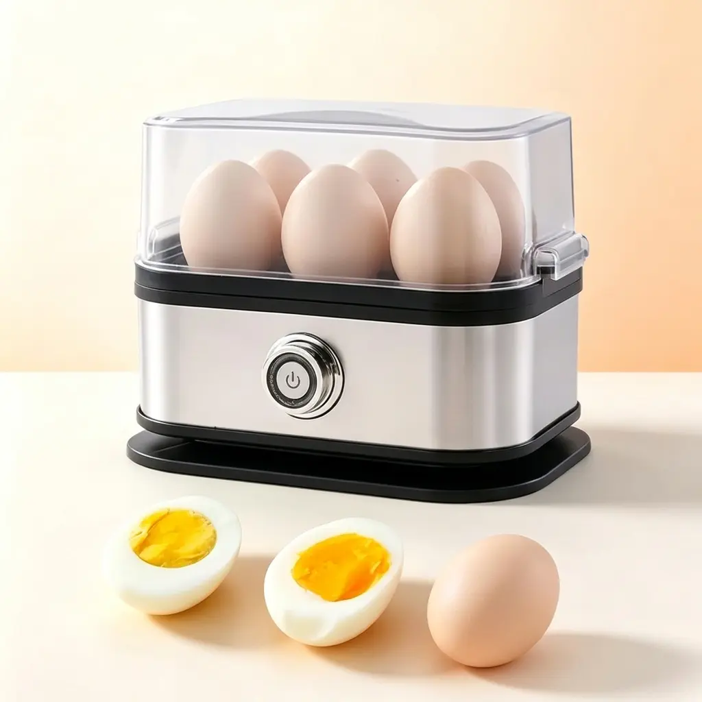 6-Capacity Stainless Steel Electric Egg Cooker - Functional Camp Kitchen Appliances, Auto Shut-Off, Ready Buzzer, Compact Steamer for Hard/Medium/Soft Boiled Eggs, Black (for Camping & Hiking)