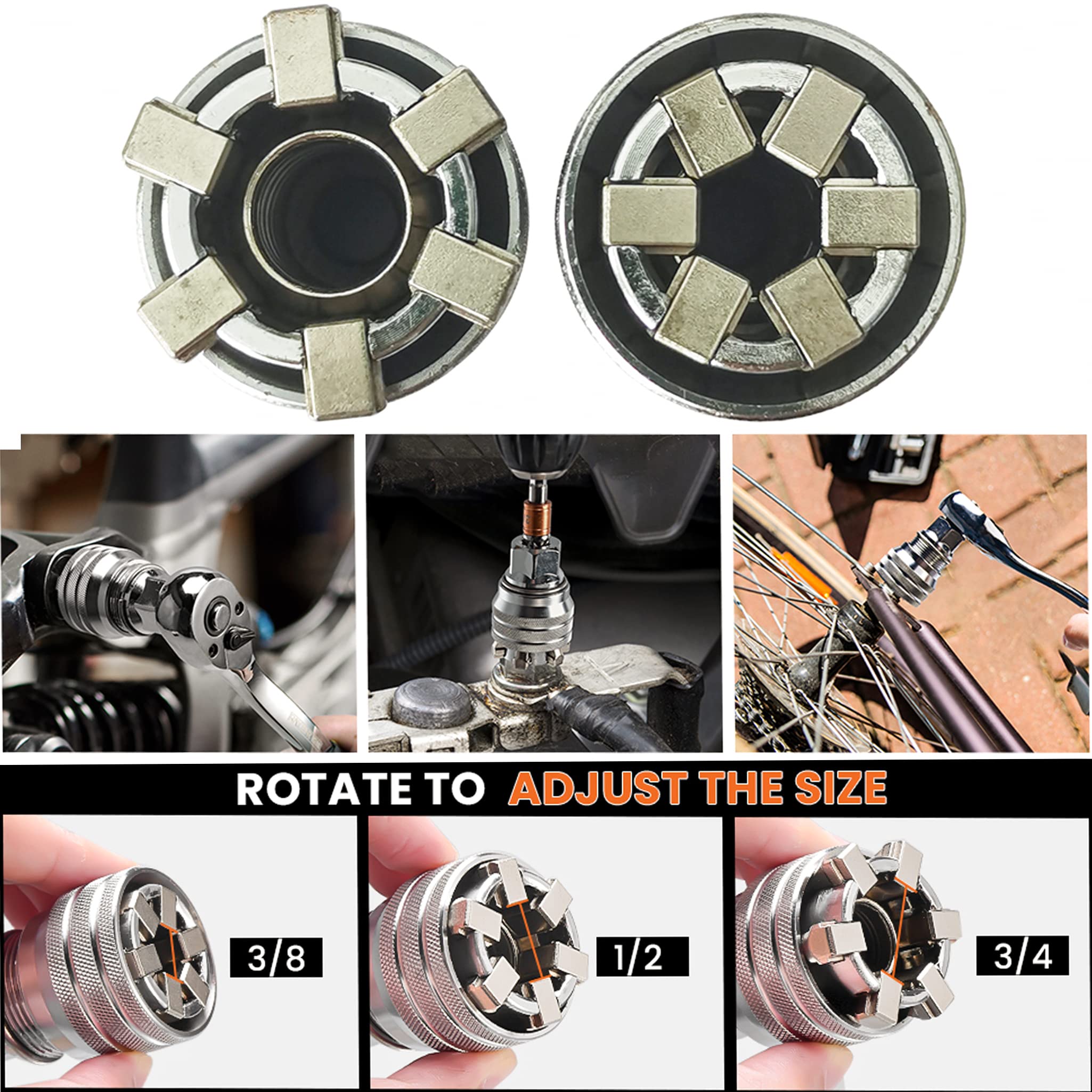 Adjustable Universal Socket Wrench, Manual Socket Wrench, Multifunctional Sleeve, 10mm-19mm Universal Sockets Tools for 3/8" Drive Ratchet Torque Wrench and Power Drill Adjustable Universal Socket Wrench, Manual Socket Wrench, Multifunctional Sleeve, 10mm-19mm Universal Sockets Tools for 3/8" Drive Ratchet Torque Wrench and Power Drill