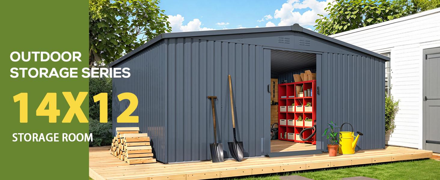 【3 Package shipping】YODOLLA 12' x 14' Outdoor Storage Shed - Large Metal Tool Shed for Backyard Organization & Clearance Sale - Modern Organizer 【3 Package shipping】YODOLLA 12' x 14' Outdoor Storage Shed - Large Metal Tool Shed for Backyard Organization & Clearance Sale - Modern Organizer
