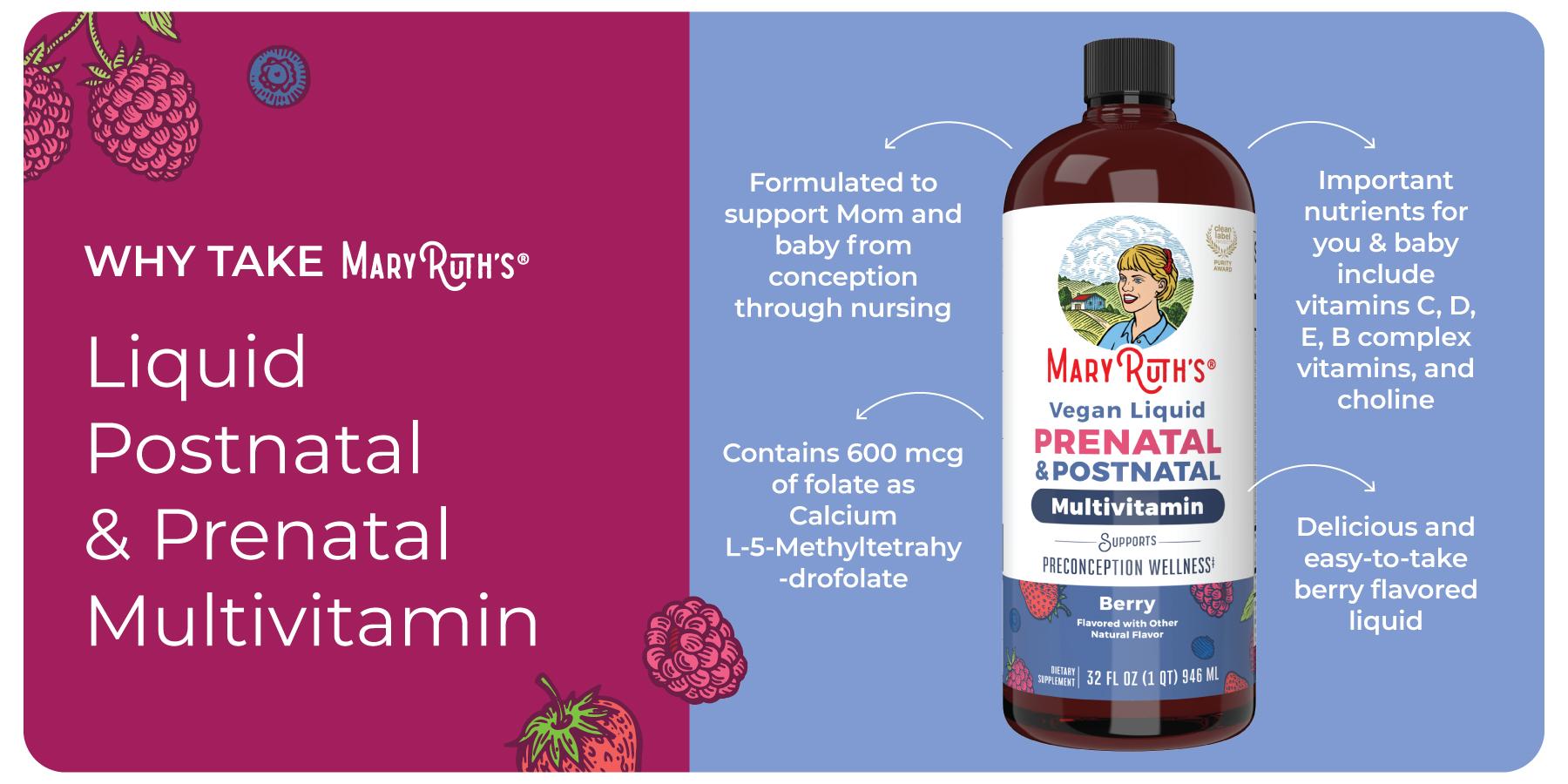 MaryRuth’s Prenatal & Postnatal Liquid Multivitamin - Sugar Free - Vegan - Non-GMO - 32oz
