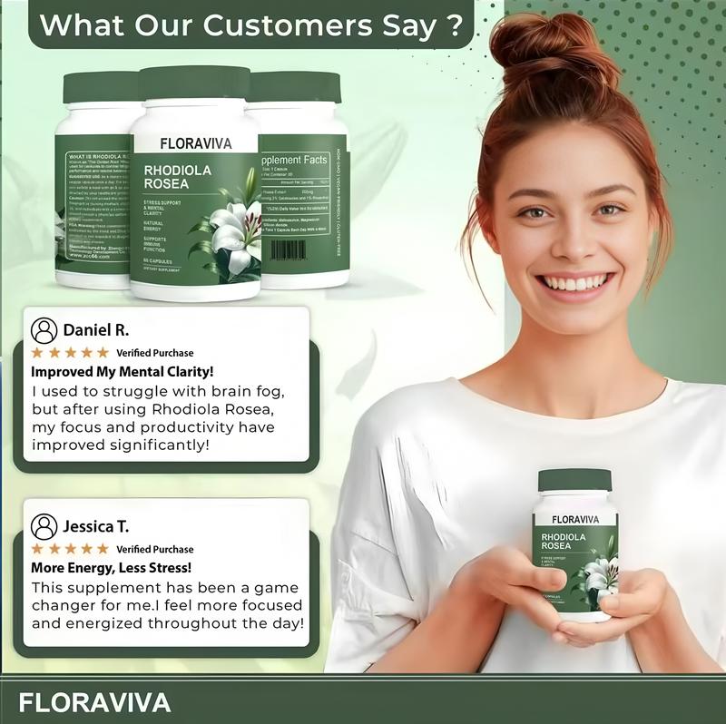 Sales king  Floraviva Rhodiola Rosea Capsules - 60 Count for Stress Support Mental Clarity & Natural Energy - Supports Immune Function  Healthcare, Supplement, Vitamin, Edible, Dietary, Fitness, Bathroom