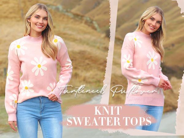 ZEAGOO Sweaters for Women Pullover Turtleneck Long Sleeve Oversized Lantern Ribbed Knit Sweater Tops Womenswear Casual Check Comfy