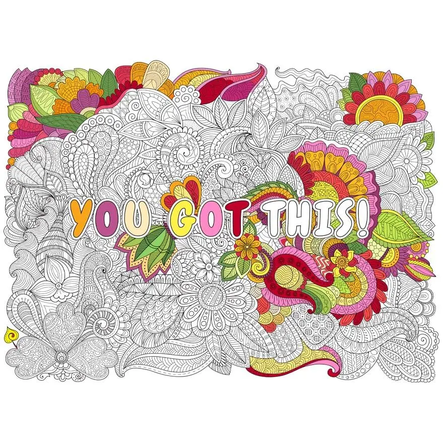 Large Inspirational Motivational Quote "You Got This" Coloring Poster – Detailed Background for Adult Coloring, Stress Relief, and DIY Home Decor
