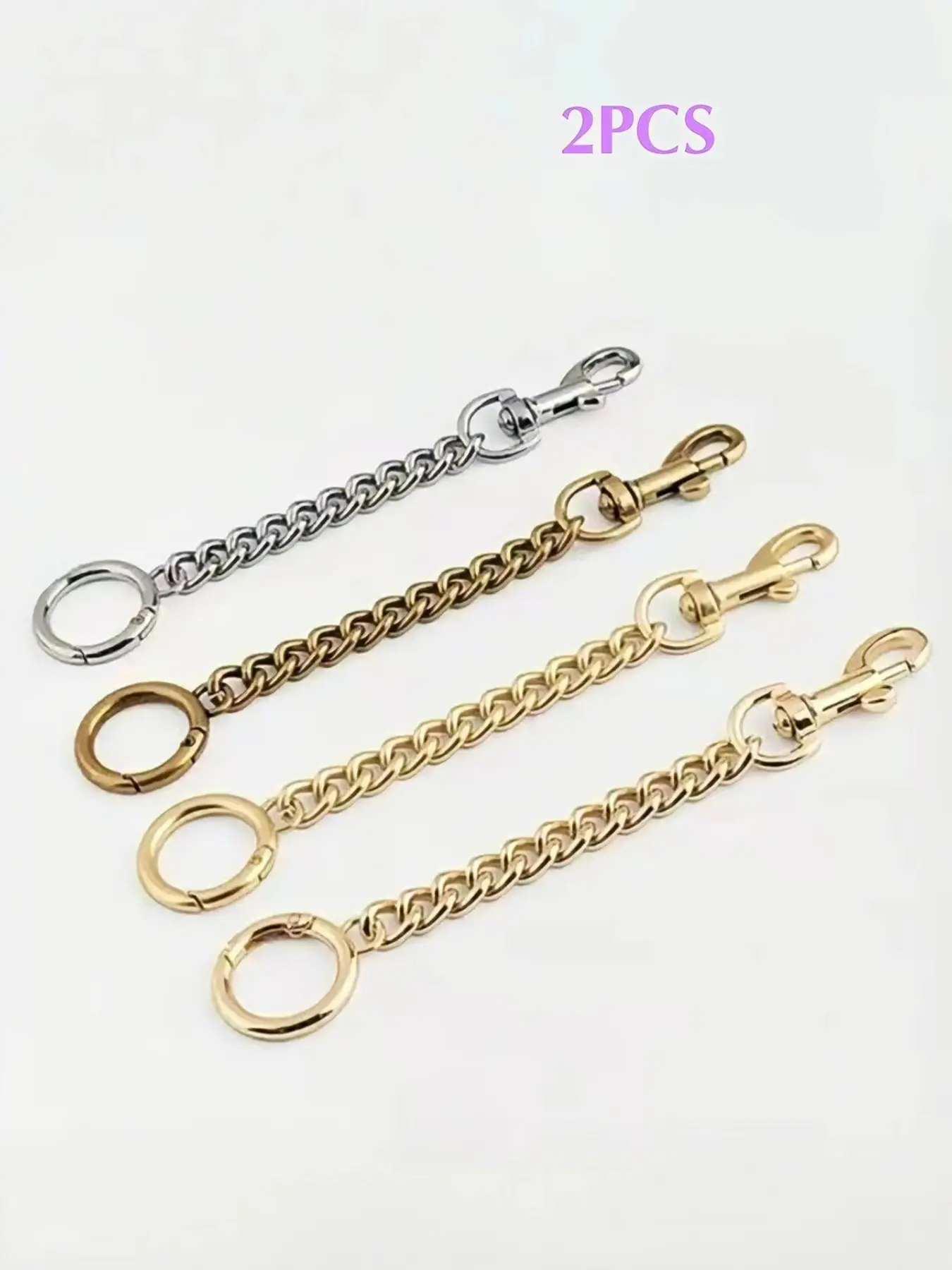 2pcs gold and silver metal wallet chain strap extension accessory pendants, extended crossbody bag shoulder straps, purse extender, Handbag Accessory