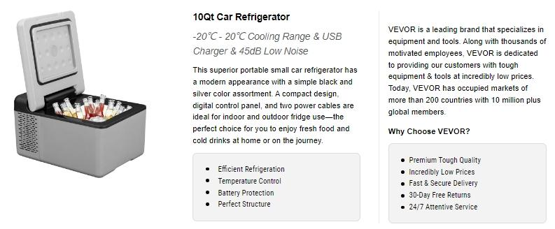 VEVOR 12 Volt Portable Car Refrigerator 10 Qt, TikTokShopBlackFriday, Mini Freezer (-4℉~68℉) W/APP Control Car Compressor Fridge Cooler 12V/24V DC and 110-220V AC For Camping, Road Trip, Travel, Outdoor and Home VEVOR 12 Volt Portable Car Refrigerator 10 Qt, TikTokShopBlackFriday, Mini Freezer (-4℉~68℉) W/APP Control Car Compressor Fridge Cooler 12V/24V DC and 110-220V AC For Camping, Road Trip, Travel, Outdoor and Home