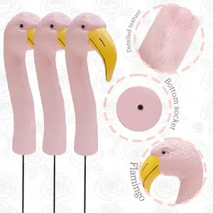 Set of 3 Resin Flamingo Statues for Garden Decoration | Features Flamingos in Large, Medium, And Small Sizes, Ideal for Outdoor Lawn Decor, Complete with Poles. Great for Balconies, Patios, Or As a Thanksgiving Present for Garden Embellishment