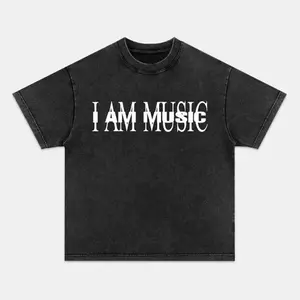 I Am Music Unisex Vintage Washed Crew Neck Tee Comfortable Casual Breathable Short Sleeve Funny T Shirt Perfect for Summer Daily Wear