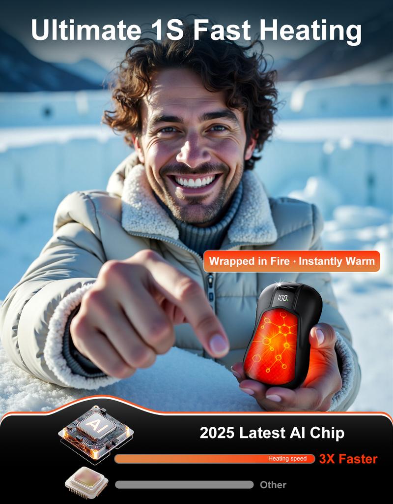 Valentine's Day gift  Nexillumi AI Rechargeable Dual-Sided Hand Warmers (2-pack) - Long battery life, UL certified, 5 temperature settings, gift box packaging, suitable for outdoor activities, skiing, watching sports, camping, hunting, etc.,