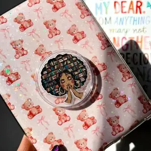 Happy Black Girl Bookshelf Phone Grip, Cute Book Girl Pop Socket For Readers, Aesthetic Phone Grip Accessory For Kindle